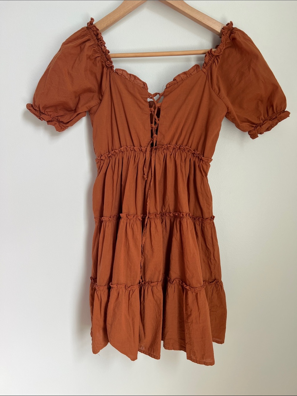 Max + Ash | Rust Puff Sleeve Tiered Mini Dress #3WAJT2398 Size S - Picture 3 of 16
